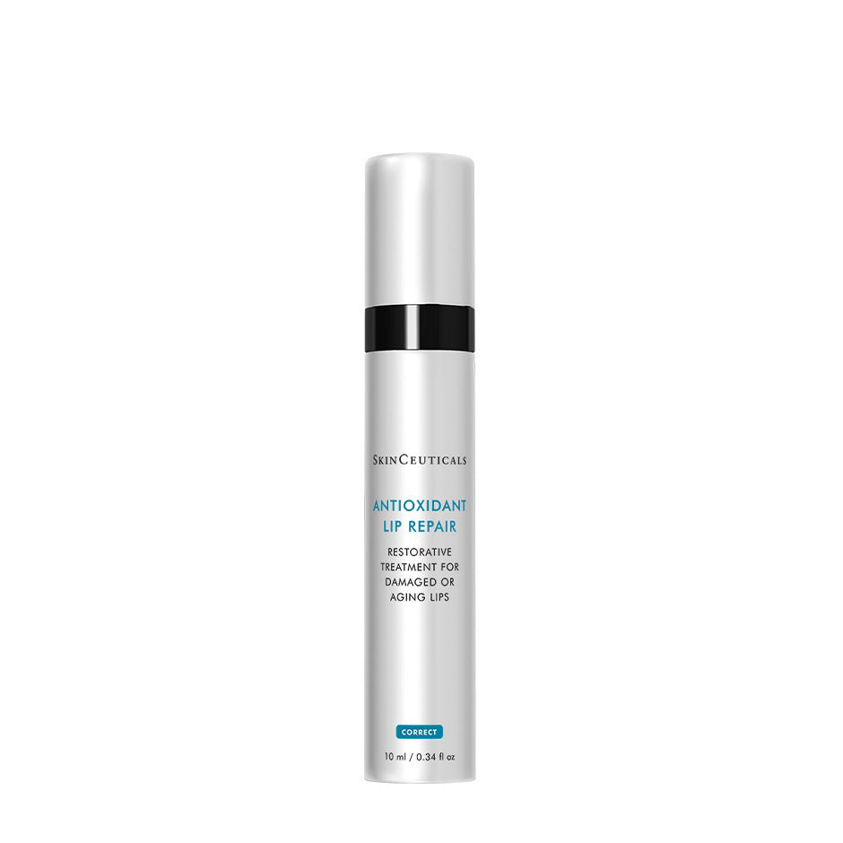 A silver and white tube labeled &quot;SKINCEUTICALS - ANITOXIDANT LIP REPAIR&quot; by SKIN CEUTICALS, this 10 ml (0.34 fl oz) lip treatment rehydrates and helps repair lips damaged by aging or the environment.