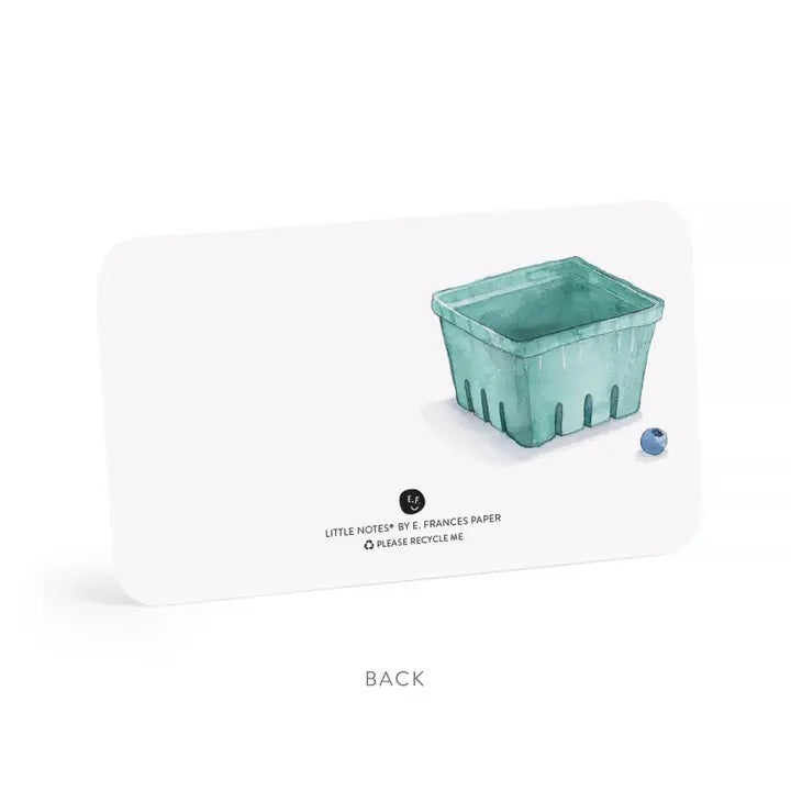 E. FRANCES - LITTLE NOTES BLUEBERRIES by E. FRANCES PAPER includes 55 mini note cards featuring a watercolor blueberry design and a dark blue front label—perfect for Blueberries note card enthusiasts and any E. Frances stationery collection.