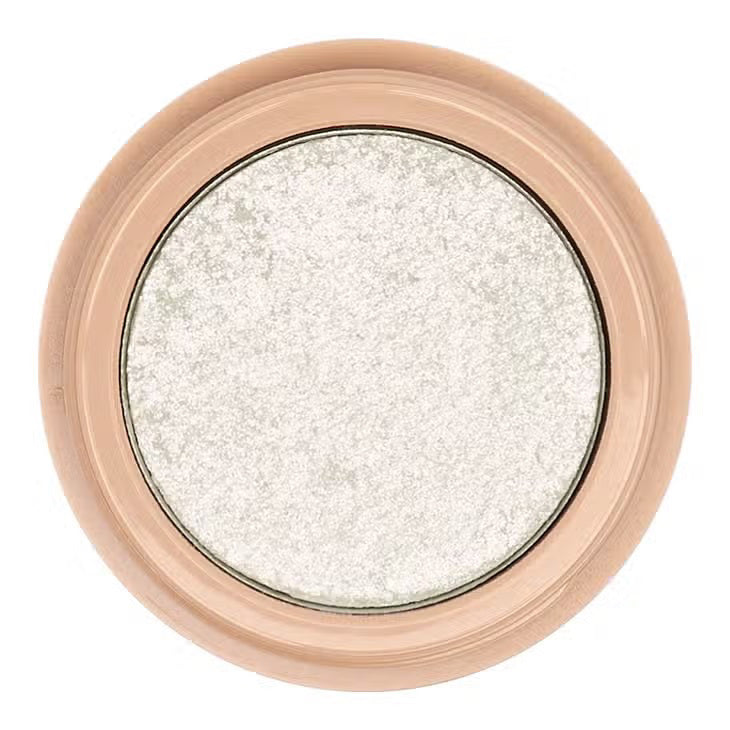 A circular makeup compact named &quot;READY TO SHIMMER HEAVENLY 2&quot; by JASON WU BEAUTY features a beige outer rim and a transparent lid, revealing a shimmery white powder inside. The bold black text &quot;JASON WU&quot; is printed on the lid, making it ideal for applying with an eye shadow brush to enhance the shimmer effect on your eyelids.