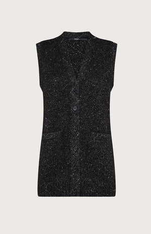 The SEVENTY VENEZIA - GILET VEST by SEVENTY is a sleeveless black knit vest in textured fabric, shown from the back against a plain light background—an elegant Italian-made layering piece.