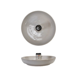 The CREATIVE COOP STONEWARE BOWL WITH SNOWMAN SHAPED TOOTHPICK HOLDER features a circular, ribbed design with a central opening and a glossy white finish, shown in top and side views.