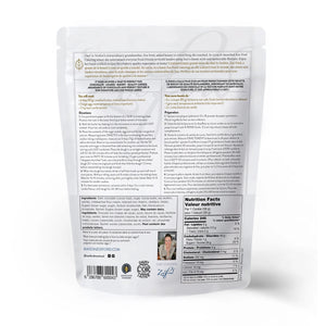 A white pouch of MAISON ZOE FORD BILLIONAIRE CHOCOLATE CHIP COOKIE Mix, showing stacked chocolate cookies with chocolate pieces and baking ingredients, promises an easy, bakery-quality cookie experience from MAISON ZOE FORD.