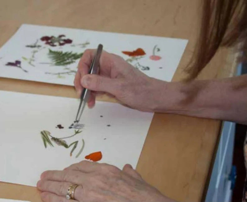 In this delightful greeting card from Petal People Press, a whimsical character with a vibrant yellow petal skirt and leafy body dances gracefully. Above its grass-like limbs float three colorful music notes, creating a harmonious scene on a simple white background.