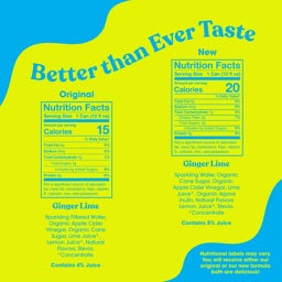 A yellow can of POPPI - GINGER LIME soda from POPPI features a bold citrus graphic, promotes prebiotics and Apple Cider Vinegar for digestive health, and displays "For a Healthy Gut" plus "4g sugar" on the front.