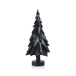 The ZODAX BLACK MATTE DECORATIVE TREE - MEDIUM is a modern resin figurine featuring angular, layered branches and a round base, perfect for stylish home decor.