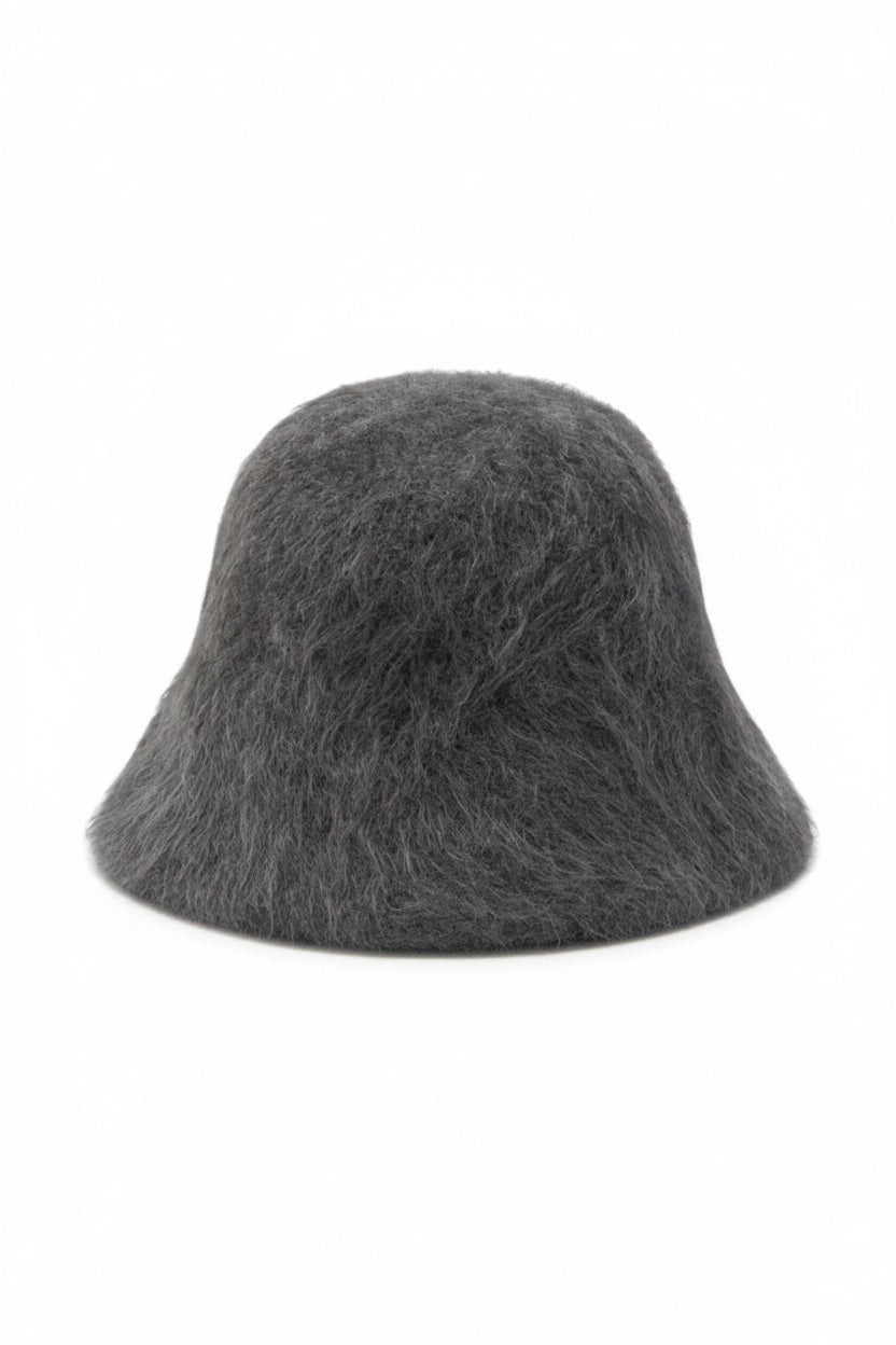 SEVENTY VENEZIA - Wool Cloche Hat in Grey by SEVENTY, featuring a soft, fuzzy texture and crafted from 100% wool, shown against a plain white background.