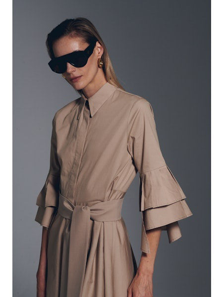 MILVA MI - COTTON POPLIN DRESS WITH TIERED SCULPTURED SLEEVES - Fearrington Village MILVA MI - COTTON POPLIN DRESS WITH TIERED SCULPTURED SLEEVES - Fearrington Village