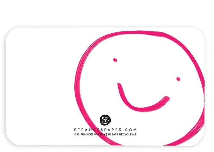 The E. FRANCES PAPER "LITTLE NOTES OKLOVEYOUBYE" set includes white mini cards with "OK LOVE YOU BYE" in pink, a smiley face on the back, and a yellow pencil—perfect for sharing heartfelt notes.