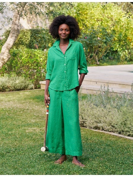 FRANK AND EILEEN - MASIE WIDE LEG PULL ON LINEN PANT IN KELLY