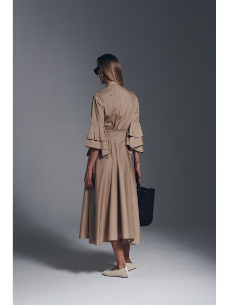 MILVA MI - COTTON POPLIN DRESS WITH TIERED SCULPTURED SLEEVES - Fearrington Village MILVA MI - COTTON POPLIN DRESS WITH TIERED SCULPTURED SLEEVES - Fearrington Village