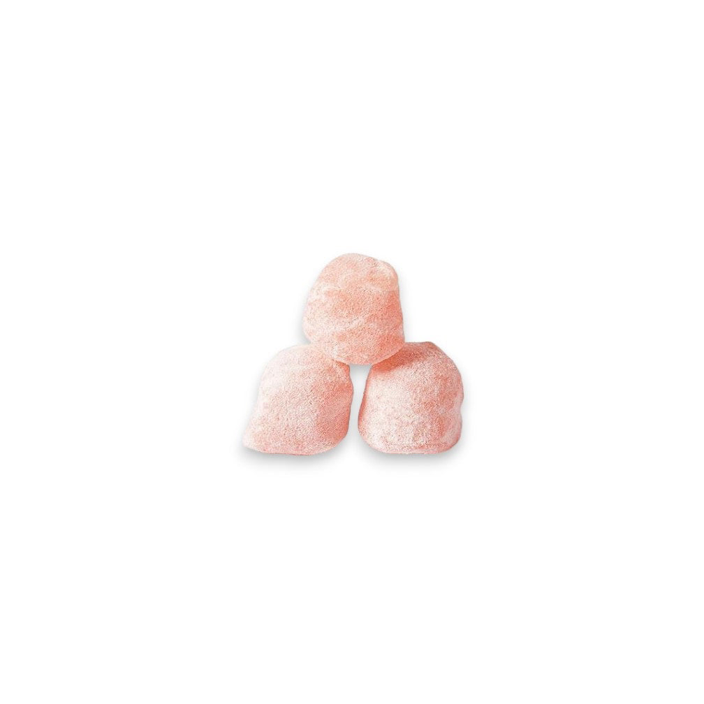 MOCHI GUMMIES- STRAWBERRY offers vegan, chewy strawberry gummies with summer fruit notes. The 1.76 oz (50g) bag features a white design with pink text, highlighting "gluten free" and "plant based.