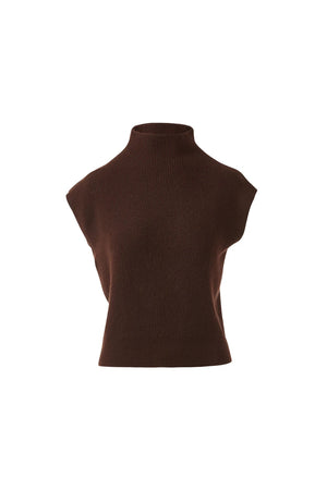 The KINROSS CASHMERE Rib Cap Sleeve Mock Neck Sweater, shown in blue with a sleeveless design, is displayed on a white background.