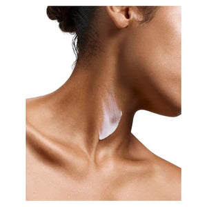 A white cylindrical bottle of U BEAUTY THE SCULPT NECK & DECOLLETE CONCENTRATE, designed for neck and décolleté firming, features a minimalist black logo and text, standing upright on a white background.