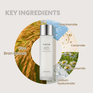 A 50 ml (1.69 fl. oz.) bottle of TIRTIR - MILK SKIN TONER MINI by KOSMIC KBEAUTY SKINCARE features a silver cap and white label with product details. This brightening toner delivers deep hydration for a radiant, glass skin effect.