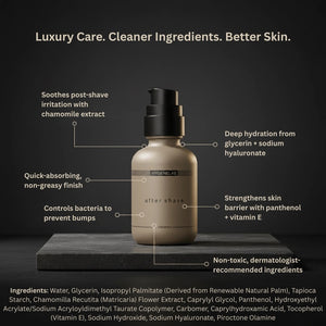 A beige bottle of HYGIENELAB - AFTER SHAVE, UNSCENTED, featuring a black pump dispenser and a label that reads “HYGIENELAB after shave Unscented.” Ideal for soothing skin post-shave, this product is presented against a plain white background.