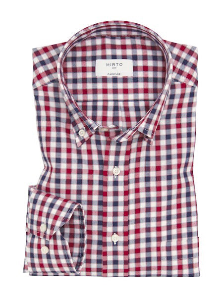 The MIRTO 1956 Men's Cotton Button Down features a blue and red check pattern, crafted from soft cotton with a classic fit, classic collar, and white buttons.