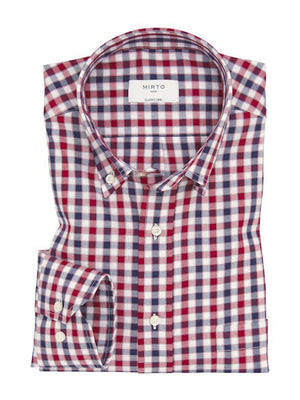 The MIRTO 1956 Men's Cotton Button Down features a blue and red check pattern, crafted from soft cotton with a classic fit, classic collar, and white buttons.
