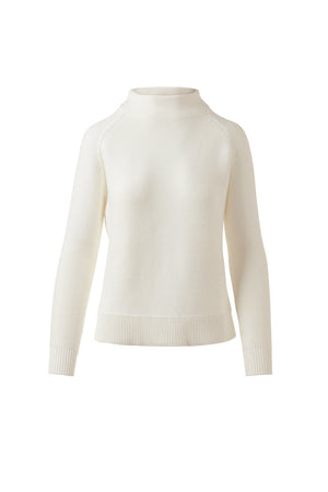 The KINROSS Garter Funnel Cotton Sweater in Cove Blue features a long-sleeved knit design with a cotton mock neck, ribbed cuffs and hem, offering breathable comfort and versatile style. Displayed on a white background.