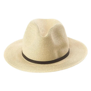 Embrace the charm of French design with TRAVAUX EN COURS' LEATHER TIE PAPER HAT. This light brown fedora, with a medium-wide brim and sleek brown leather band, offers elegance and comfort for any occasion.