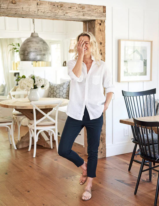 The FRANK &amp; EILEEN - MURPHY BILLION DOLLAR PANT is laid flat against a white background. These black dress pants feature a straight-leg cut, with side pockets and a waistband adorned with belt loops. The fabric appears smooth and slightly stretchy, making them perfect for transitioning from the boardroom to cocktails.