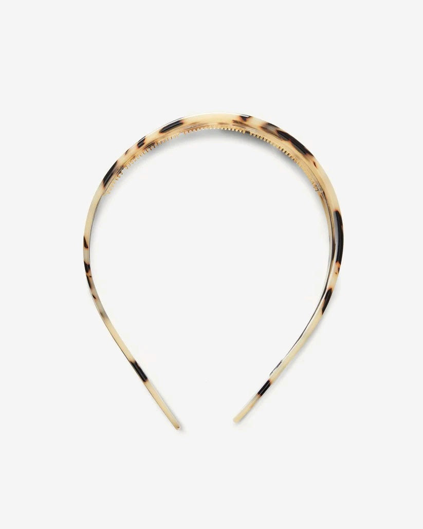 The MACHETE WIDE HEADBAND by MACHETE is crafted in Italy from glossy, tortoiseshell-patterned acetate and features a wide design with a distinctive yellow and black mottled finish.