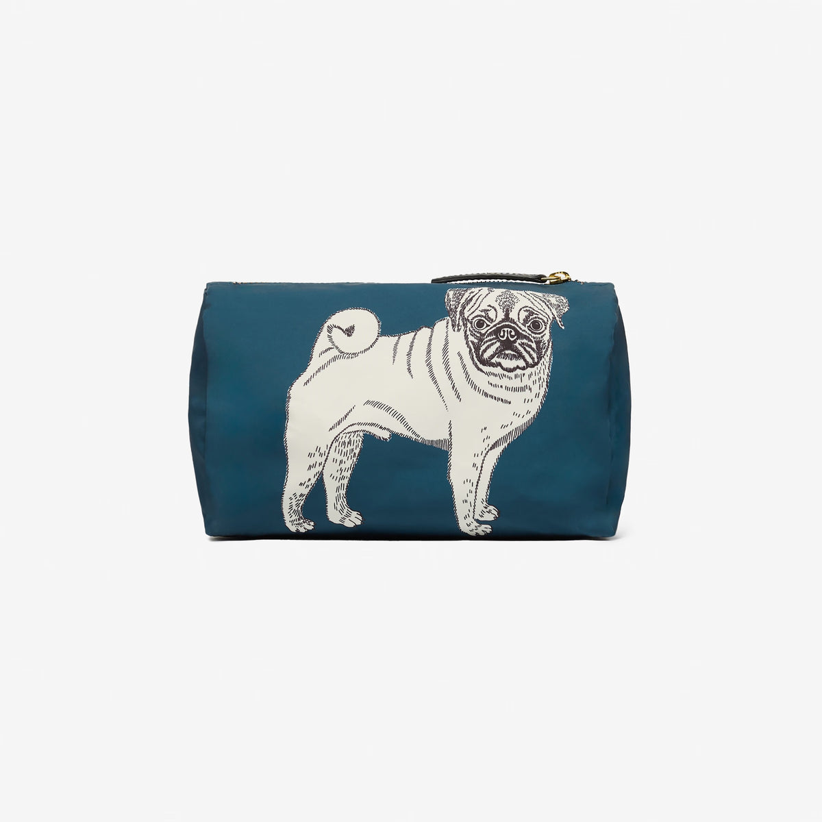 The INOUI EDITIONS TOUTOU NYLON CASE SMALL by INOUI is a blue zippered pouch made from recycled polyester, featuring illustrations of a corgi and a pomeranian, both sitting and facing forward.