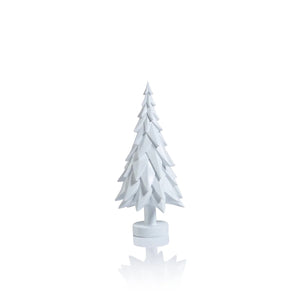The ZODAX MATTE WHITE DECORATIVE TREE - SMALL is a minimalist resin sculpture featuring layered, geometric branches and a round base, showcased against a plain white background.
