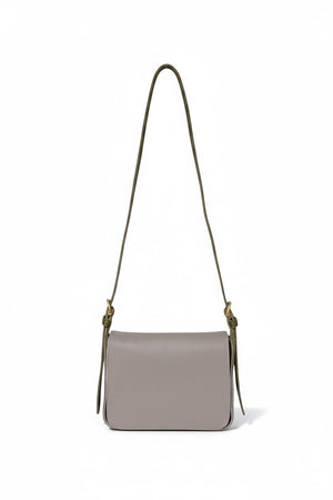 Fearrington Village OLIVEVE Genevieve crossbody bag in grey pebbled Italian buffalo cowhide with brass hardware