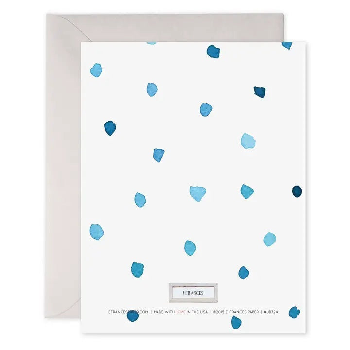 The E. FRANCES - BIGGEST FAN CARD by E. FRANCES PAPER is a watercolor greeting card featuring a charming illustration of a blue electric fan with the message "LOVE, YOUR BIGGEST FAN" printed above it. The card comes with an envelope placed behind it, making it the perfect just because card to let someone know you care. Proudly made in the USA.