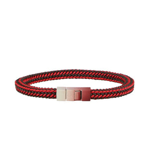 ATHISON SQUARE BRAIDED COTTON BRACELET IN FIRE V3 size chart (wrist in cm): S (15.5–17), M (17–18.5), L (18.5–20), XL (20–22.5). Illustration of Italian-made braided bracelet by ATHISON on the left.
