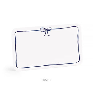 E. FRANCES PAPER’s LITTLE NOTES NAVY BOW is a rectangular white mini note card with a thin hand-drawn navy border and a small bow at the top—blank inside, ideal for any boxed set of Little Notes.