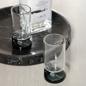 The ZODAX NAPOLI SHOOTER GLASS features a modern cylindrical clear body and a distinctive smoke base, shown against a white background.