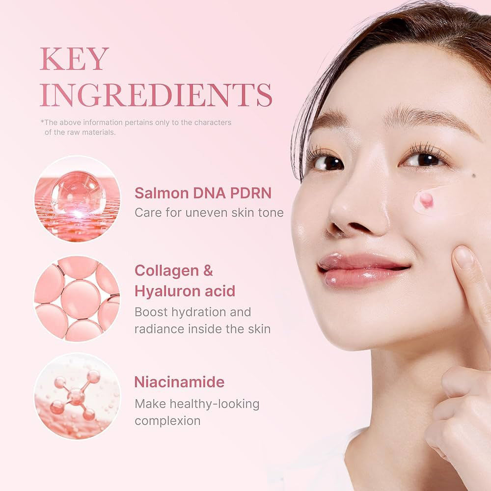 A 55g pink jar of GLOWISS MEDICUBE - SALMON DNA PDRN PINK COLLAGEN CAPSULE CREAM features hydrating round capsules with Salmon DNA PDRN and 5% niacinamide to help improve uneven skin tone.