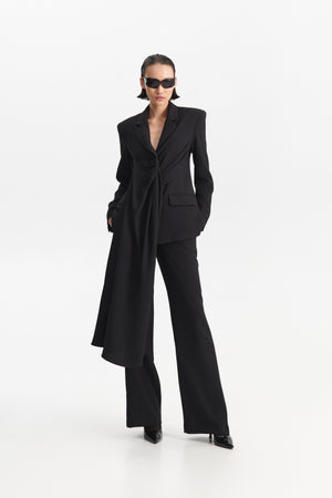 ELEH - BLACK DRESS PANTS by ELEH featuring a high-rise waist and wide-leg design, displayed against a plain white background.