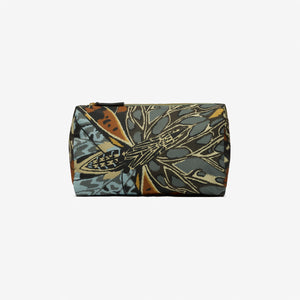 The INOUI EDITIONS PAPILLON Nylon Cosmetic Case by INOUI is a lightweight zippered pouch made from recycled polyester, showcasing a vibrant geometric pattern and bold butterfly motif, displayed on a plain white background.