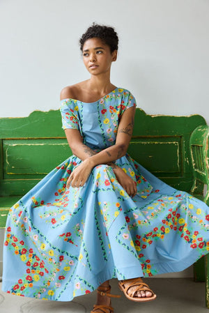 HOPE FOR FLOWERS - FLARED DRESS IN CHAMBRAY FLORAL - Fearrington Village HOPE FOR FLOWERS - FLARED DRESS IN CHAMBRAY FLORAL - Fearrington Village
