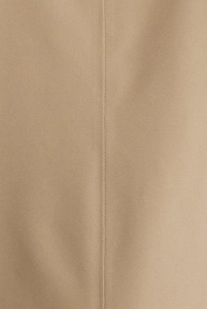 The SAVE THE DUCK BENJAMIN Hooded Raincoat in Stardust Beige for men features black front buttons, slanted side pockets, and adjustable sleeves, displayed flat on a white background.