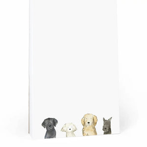 Explore the minimalist charm of the E. FRANCES PAPER - DOG DAYS NOTEPAD, featuring four adorable dogs in varying colors and sizes at the bottom. These playful pups add a delightful touch to your quality stationery collection.