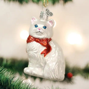 A PRINCESS KITTY ORNAMENT featuring a regal white cat wearing a red bow.