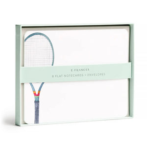E. FRANCES - TENNIS FLAT NOTES by E. FRANCES PAPER: Boxed notecard stationery featuring a simple tennis racket handle and strings illustration in the lower left corner on white, includes matching envelopes.