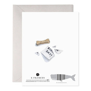 The E. FRANCES PAPER - SHEEPDOG BELATED GREETING CARD showcases a handcrafted watercolor of a fluffy, sad-looking sheepdog with the caption "Sooo... the dog ate your on-time birthday card," and comes with a gray envelope.