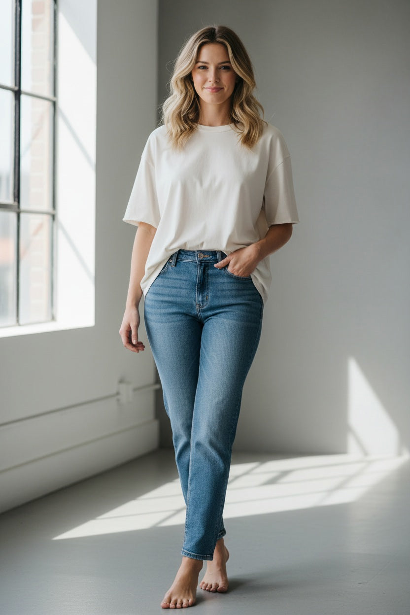 The FRANK &amp; EILEEN Perry NYC Crewneck Tee in Vintage Jersey Vintage White features a plain white, short-sleeved design with a relaxed, slightly boxy fit and classic crew neckline, reminiscent of timeless vintage jersey styles. Displayed against a white background.