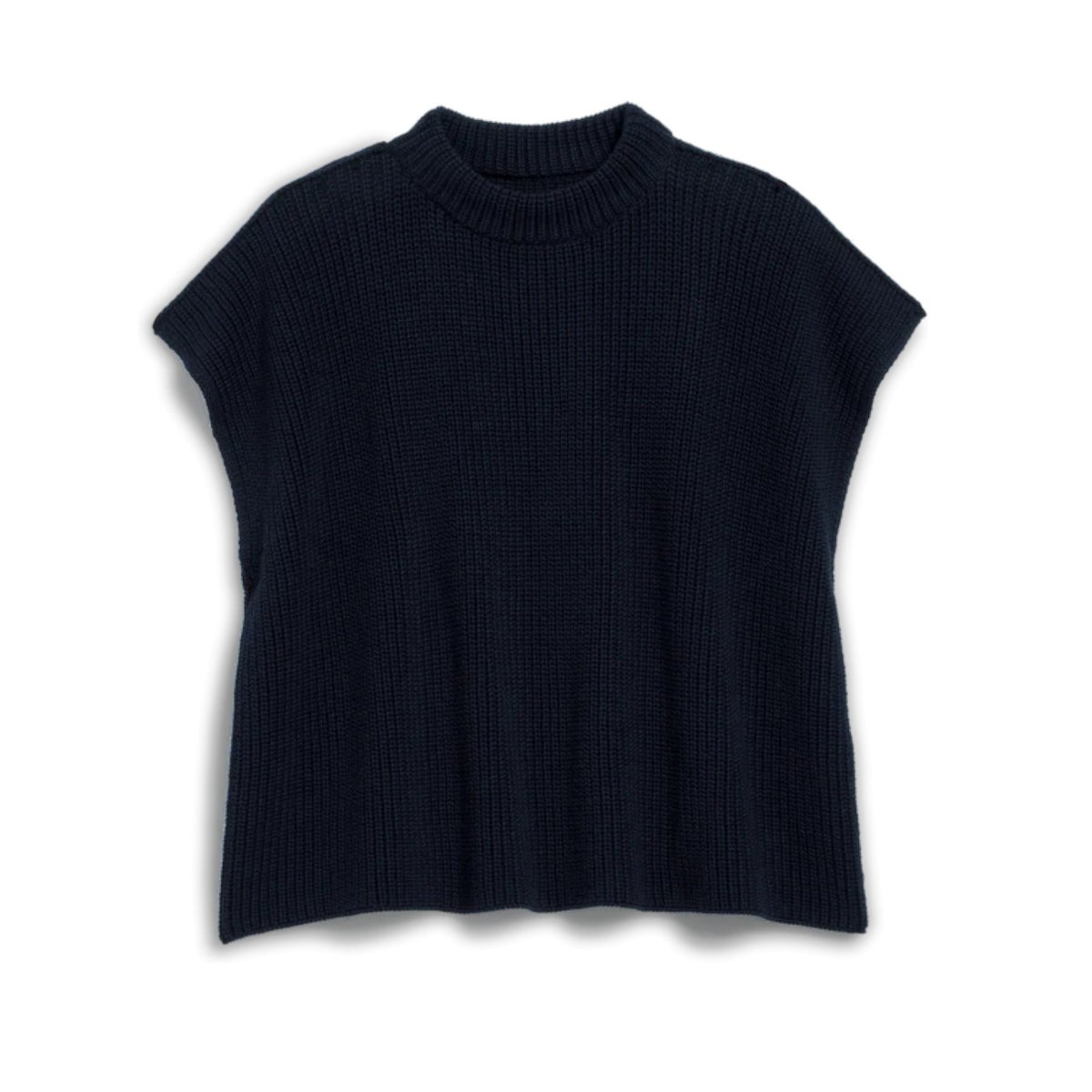 The FRANK &amp; EILEEN Montecito Vest is a sleeveless, ribbed knit sweater vest in Marine, featuring a high crew neckline and crafted from pure Italian cotton.