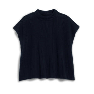 The FRANK & EILEEN Montecito Vest is a sleeveless, ribbed knit sweater vest in Marine, featuring a high crew neckline and crafted from pure Italian cotton.