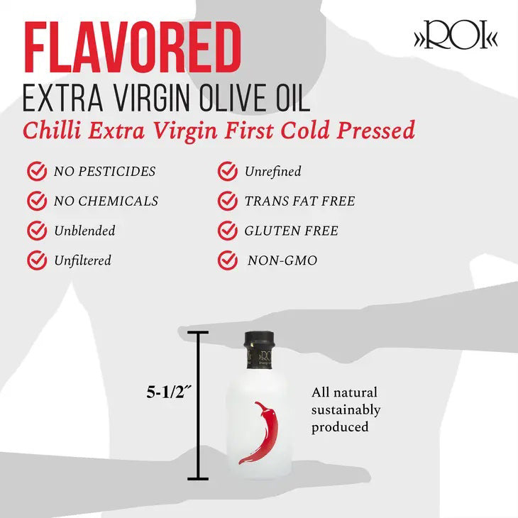 A sleek white bottle with a black cap, adorned with a stylized red chili pepper illustration on the front. The brand name &quot;MERCATO DI BELLINA&quot; is displayed in gold letters on the neck, perfectly representing the premium Italian chili pepper infused olive oil contained within.