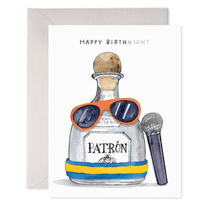 Send birthday wishes with the E. FRANCES - TEQUILA BIRTHDAY card from E. FRANCES PAPER, featuring a hand-painted tequila bottle on luxe paper. Includes a gray envelope and barcode with whale icon. Made in the USA.
