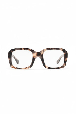 CADDIS - SHELBY PROGRESSIVE READERS by CADDIS are rectangular eyeglasses with oversized frames in a brown and black tortoiseshell pattern, crafted from premium acetate and shown from the front on a white background.