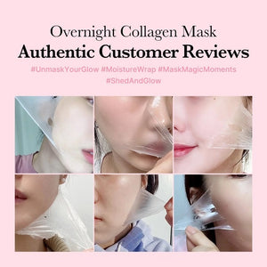 A pink tube of KOSMIC KBEAUTY SKINCARE MEDICUBE - COLLAGEN NIGHT WRAPPING MASK, 75ML is showcased against a clear, glossy liquid backdrop. The packaging emphasizes collagen extract and intensive night care benefits, making it an ideal overnight mask for radiant skin and long-lasting hydration.