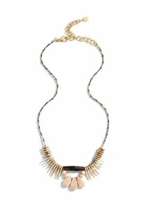 The DAVID AUBREY - ATHENA PEARL SMOKEY QUARTZ NECKLACE features a delicate gold chain, adjustable clasp, and fan-shaped pendant with cream and gold accents—a perfect handcrafted Mother's Day gift from DAVID AUBREY, shown on a gray background.
