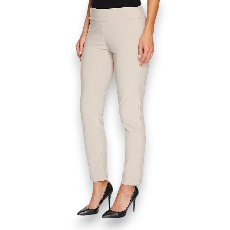 The MICROFIBER PULL ON PANT by KRAZY LARRY, INC is showcased against a white background, highlighting its dark navy blue color. These pants feature a straight-leg design and an elastic waistband, made from microfiber fabric. The high-rise style makes them suitable for both casual and semi-formal occasions.